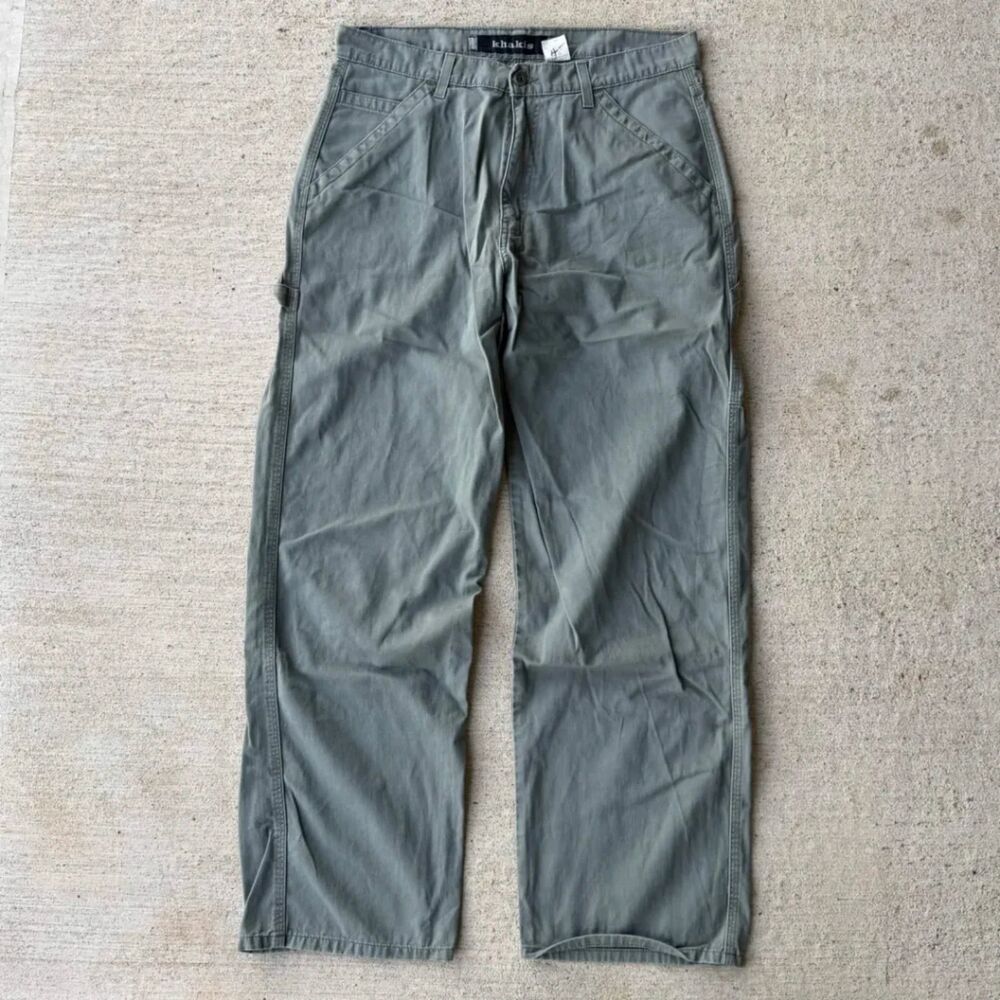 Vtg Levis SilverTab Khakis Carpenter Pants Baggy Loose Fit Olive Green 34x3`